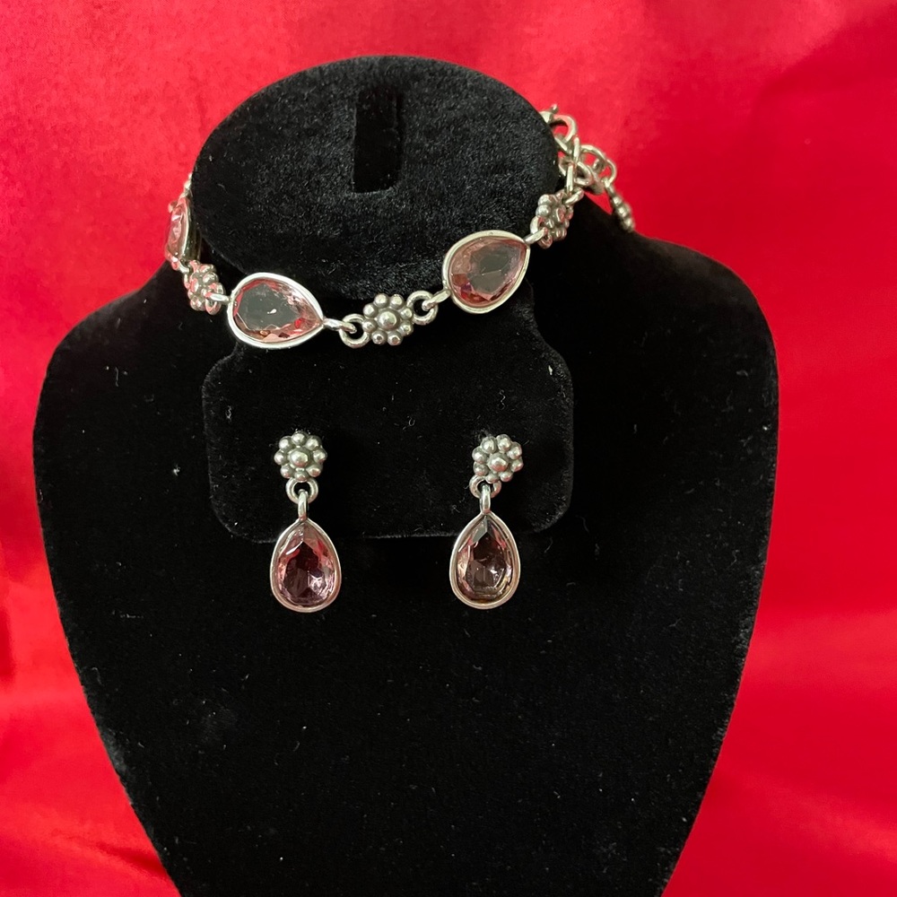 Brighton pink stone bracelet and earrings